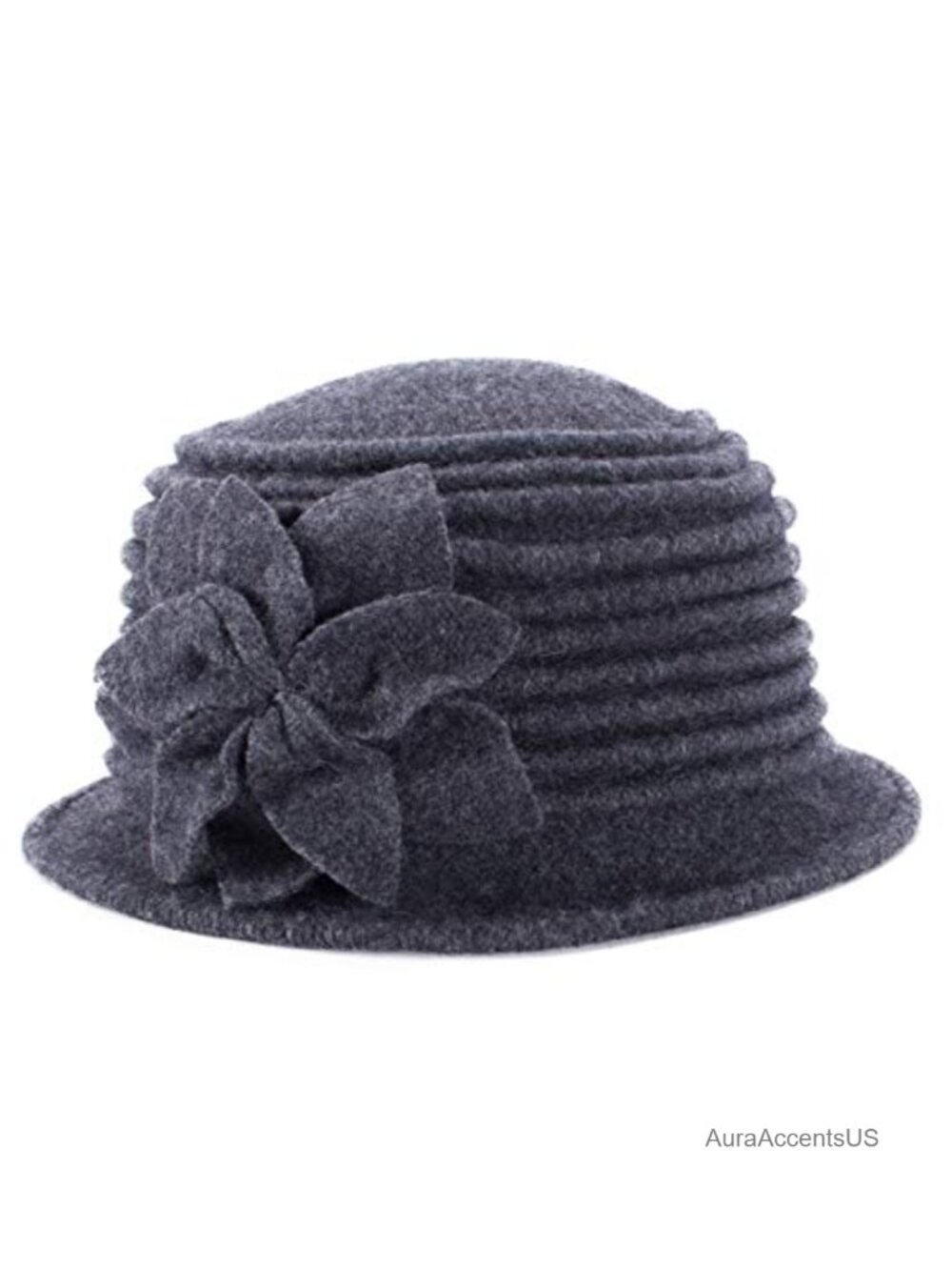 100% Wool Beret Beanie Cloche Bucket Winter Hat Handmade Floral Trim